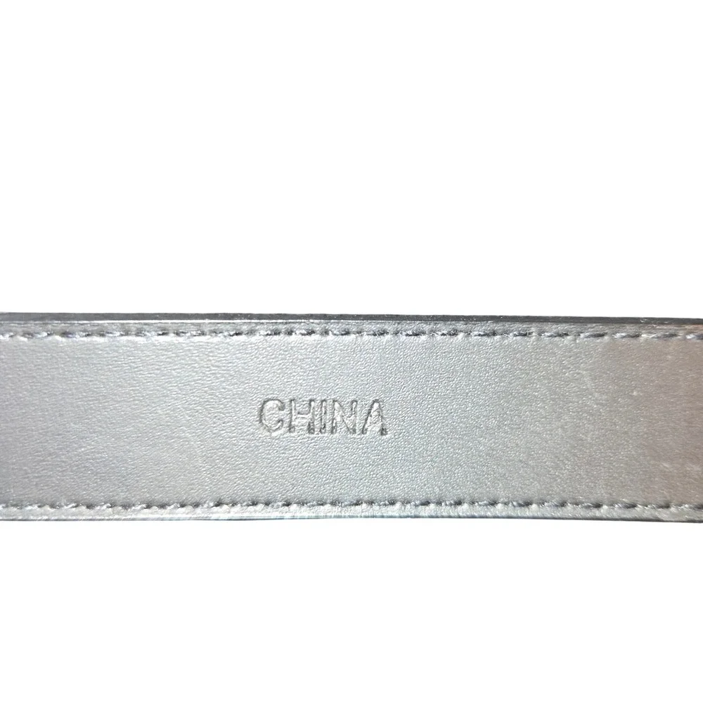 Etienne Aigner Belt Women Large Black Leather Silver Buckle Contrast Stitch 1126